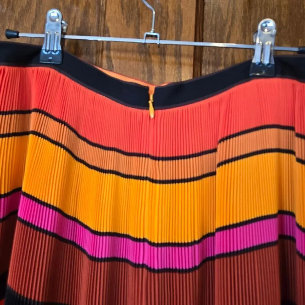 J Crew Vibrant Orange Pleated Striped Maxi Skirt Size 0